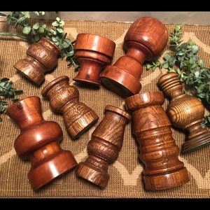 8 vintage wood candle holders